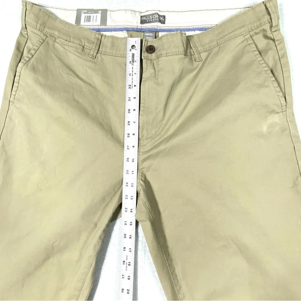 Falls Creek Chino Pants Men's 44X32 Beige Straight Leg Flat Front Stretch NWT